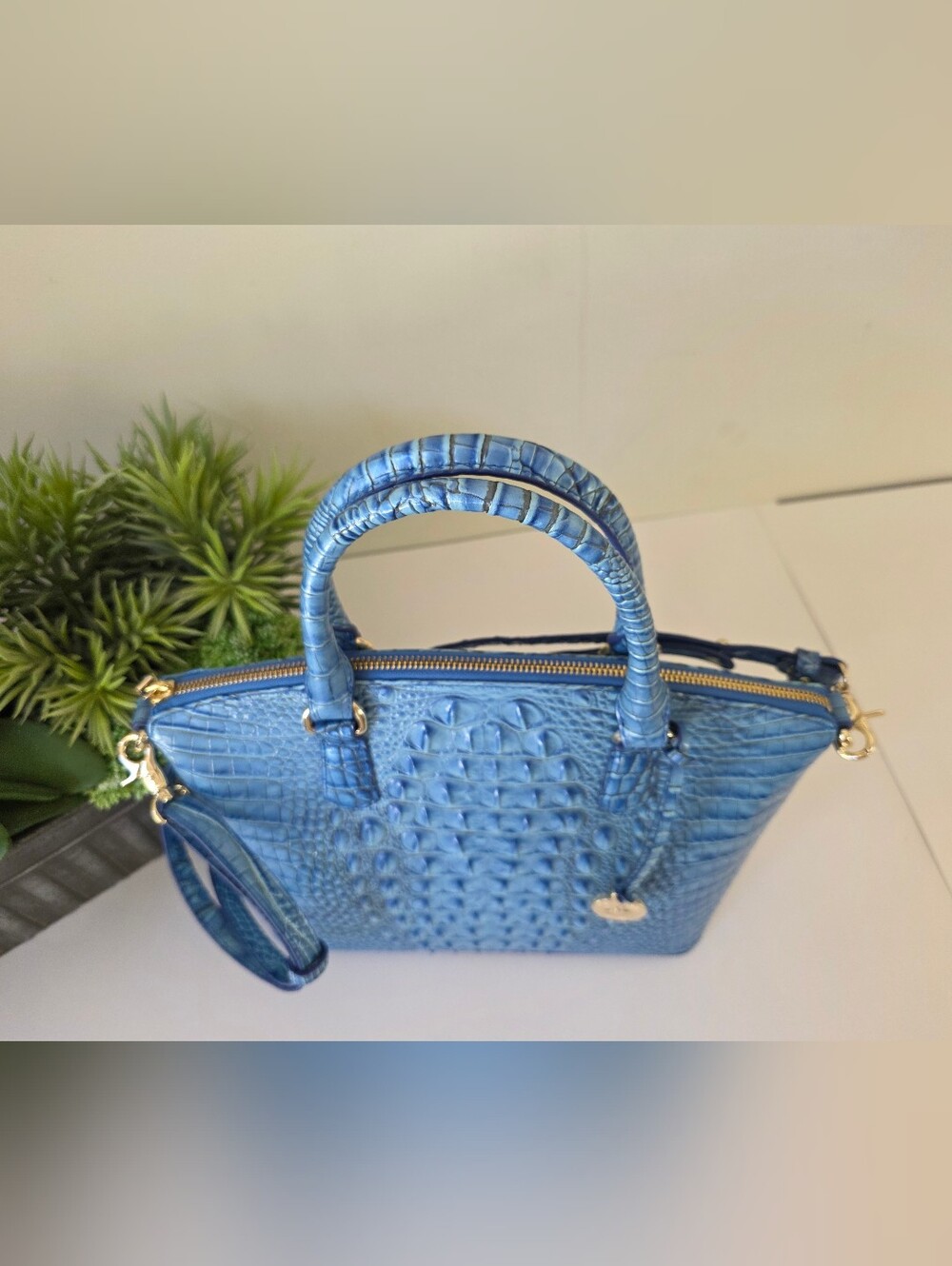 Brahmin Duxbury Electric Blue Ombre Melbourne Satchel Crossbody + Wallet - Picture 4 of 15
